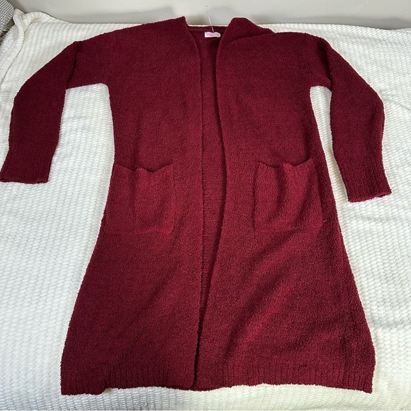 Pink Lily Maroon Womens S Popcorn Cardigan with Pockets Cozy Fall Winter - Picture 1 of 10